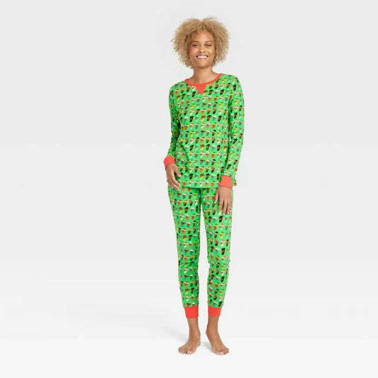 Women's Multi Santa Print Matching Family Pajama Set - Wondershop Green L