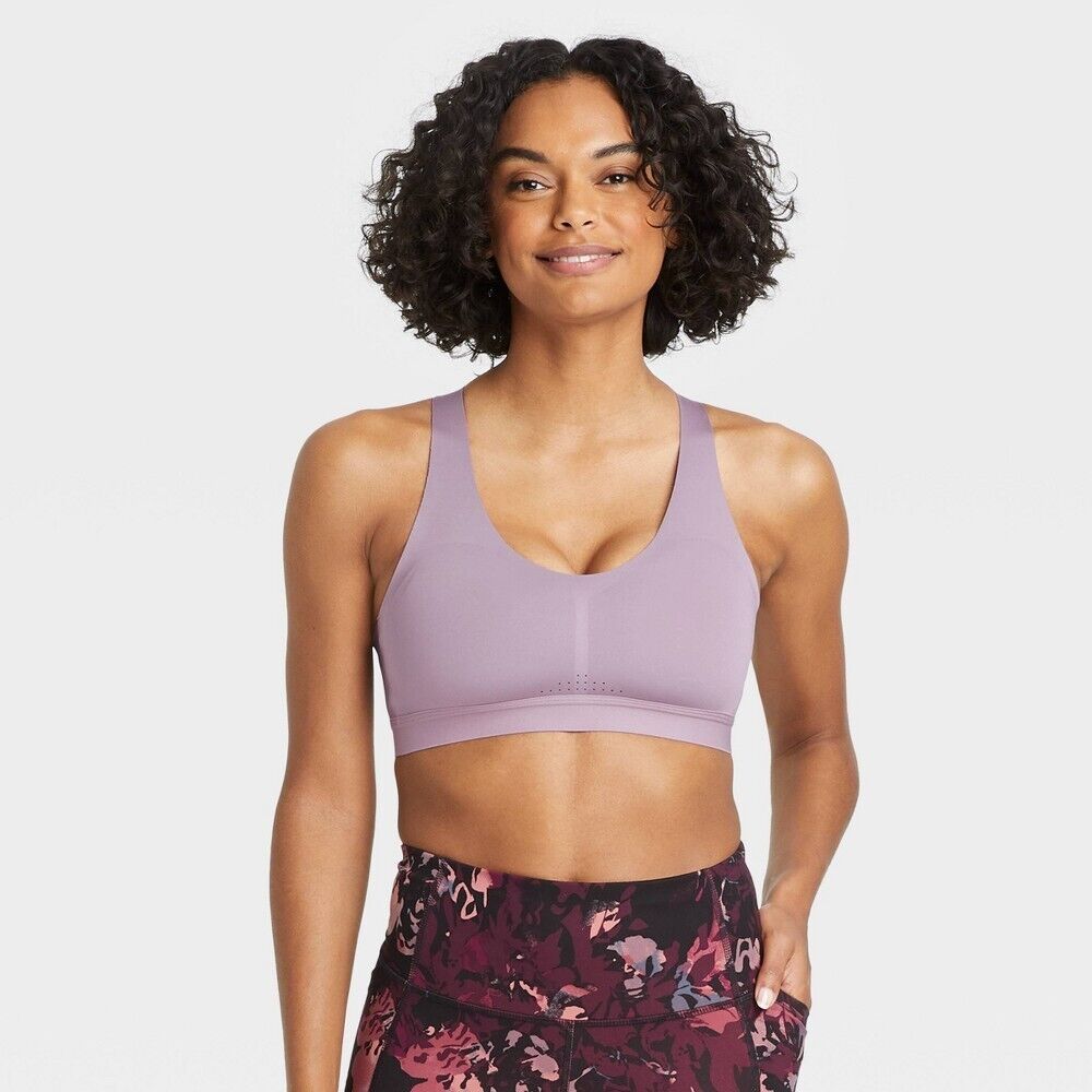 Women's Medium Support Strappy Back Bonded Sports Bra All in Motion Light Mauv L