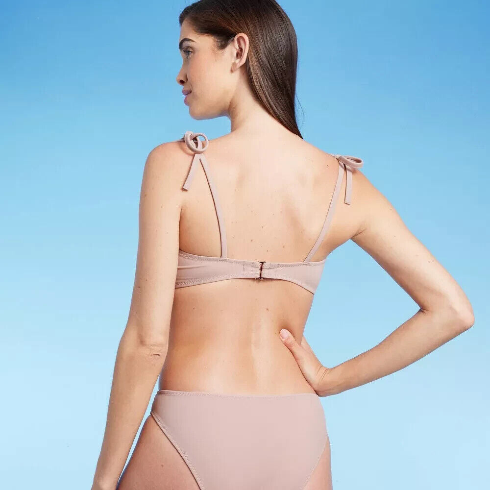 Women's Shoulder Tie Shirred Underwire Bikini Top Shade & Shore Light Brown 36C