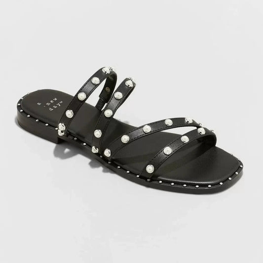 Women's Hollis Embellished Slide Sandals - A New Day Jet Black 7