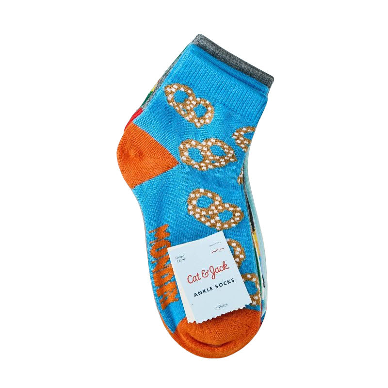 Boys 7pk Days of the Week Food Ankle Socks Cat & Jack Blue Size L