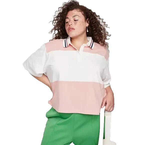 Women's Plus Size Short Sleeve Rugby Shirt Wild Fable Pink 3X