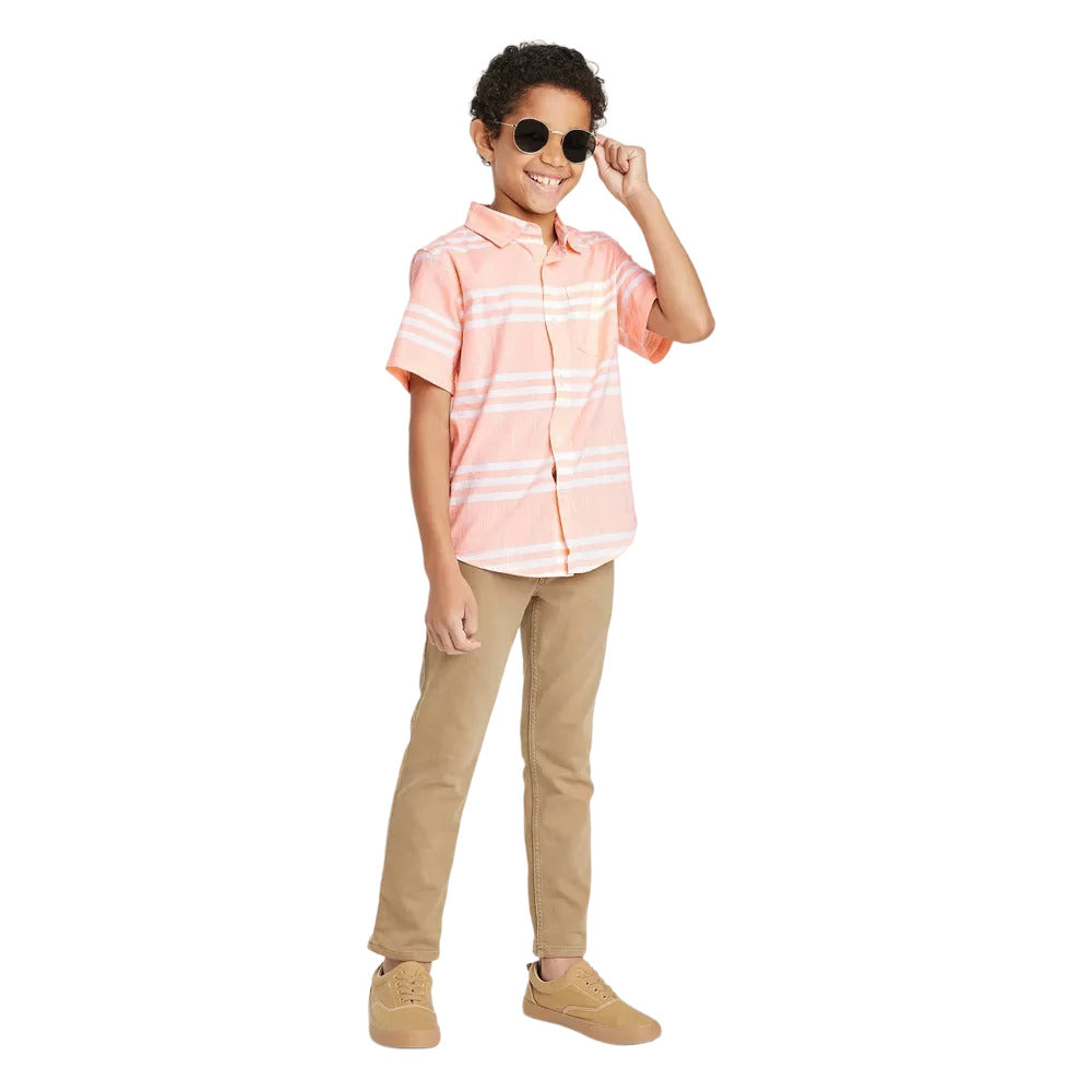 Boys Horizontal Striped Button Down Short Sleeve Resort Shirt Cat & Jack™ M