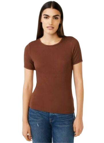 Free Assembly Women's Ribbed Crewneck Tee with Short Sleeves XS Brown
