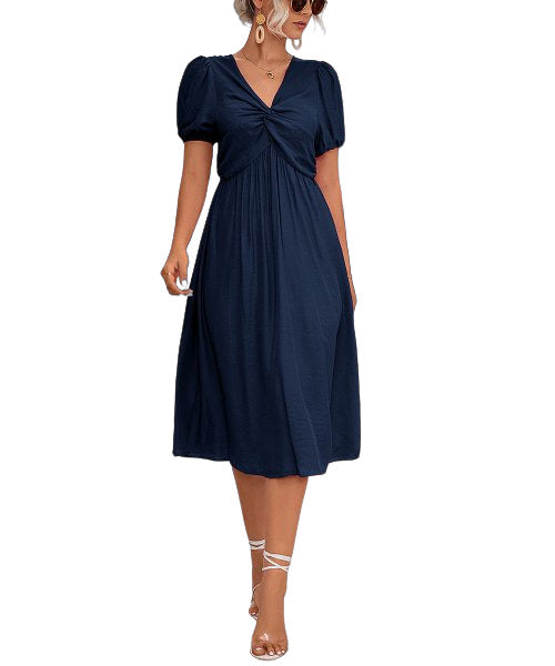 Lapentry Navy Knot-Front ALine Dress Women Size L