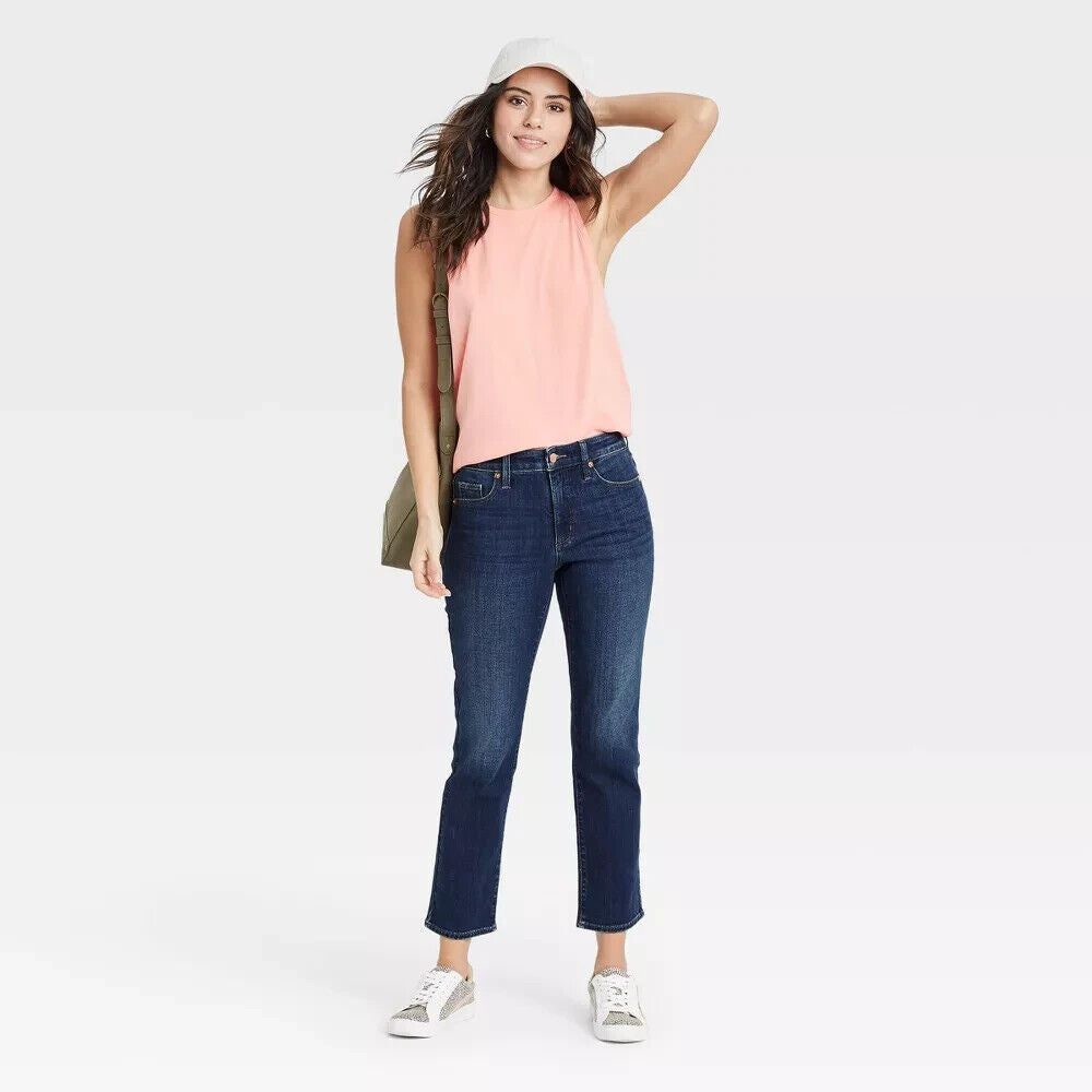 Women's High-Rise Slim Straight Fit Cropped Jeans - Universal Thread Dark Wash 0