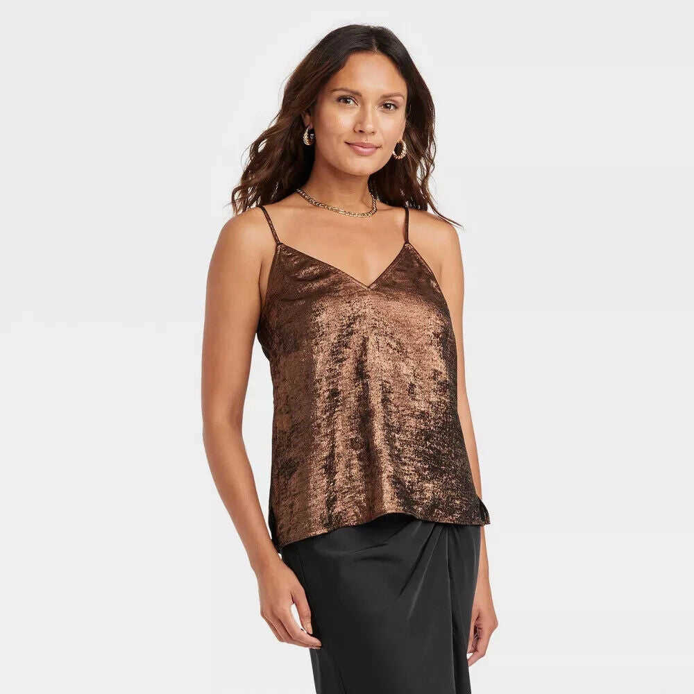 Women's V-Neck Cami - A New Day Copper S, Brown