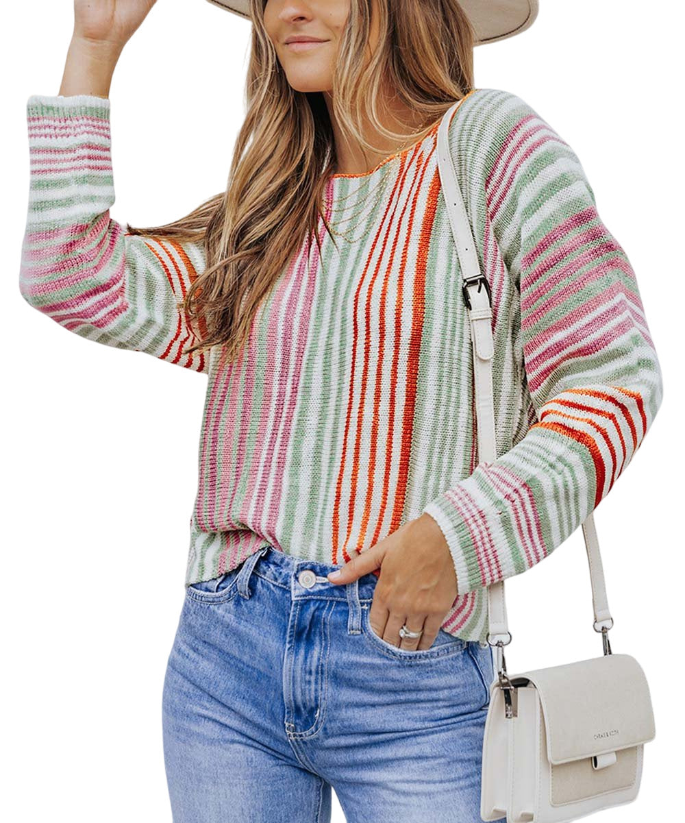 Zesica Aqua Multicolor Stripe Crewneck Pullover Size L