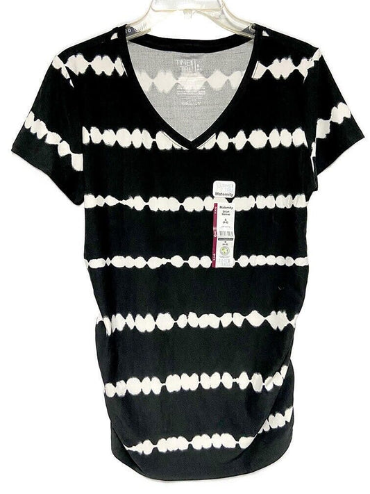 Time & Tru Womens Maternity Shirt Circle stripes Black White Short Sleeve MEDIUM
