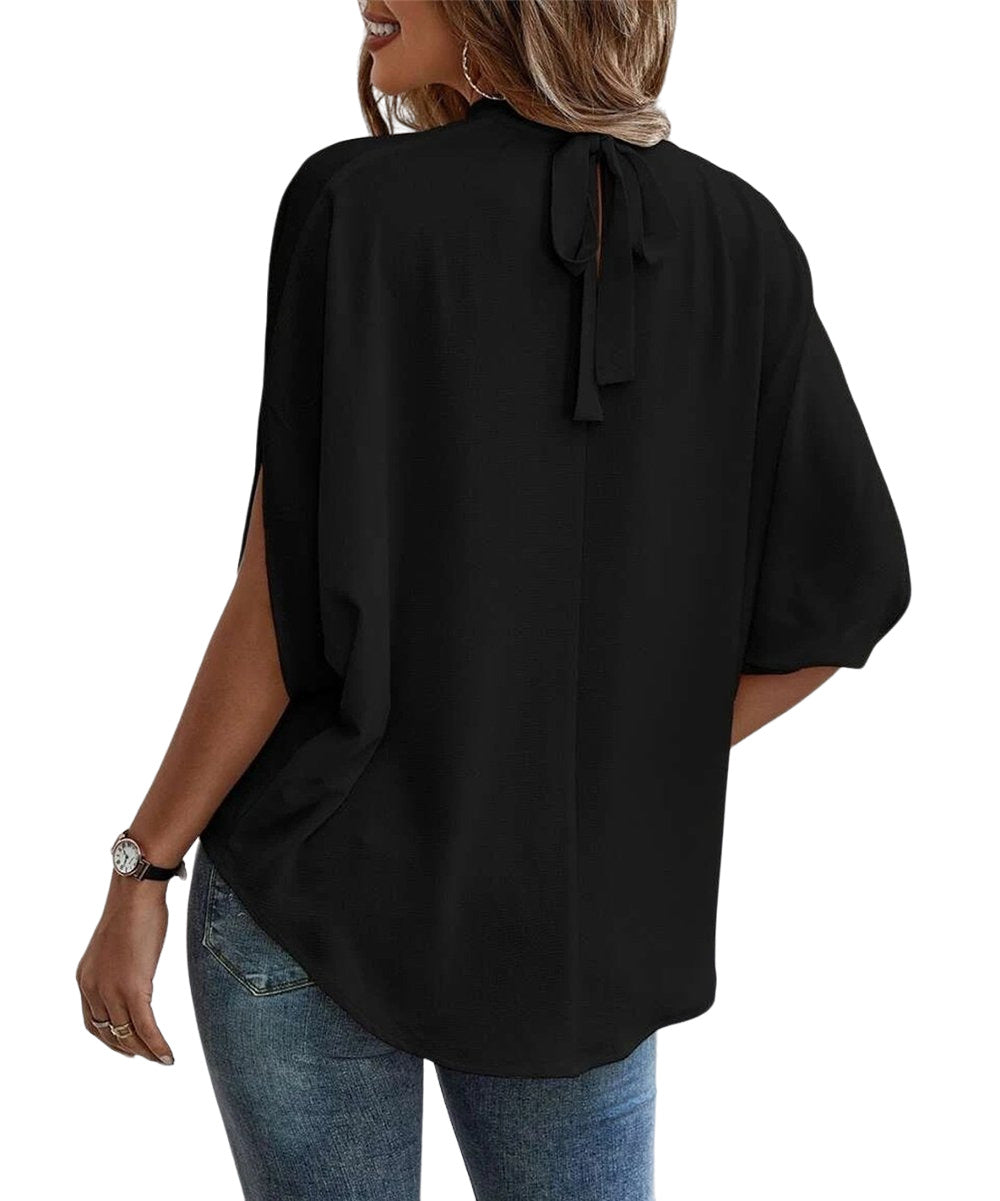 Camisa Black Cape-Sleeve Mock Neck Top Size M