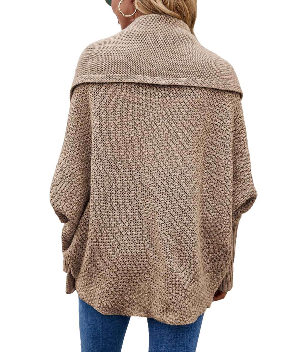 ZOWODO Khaki Shawl-Collar Dolman Cardigan Sweater Size S