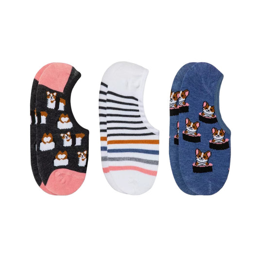 Womens Sushi Corgi 3pk Liner Socks Xhilaration Blue/White/Gray 4-10