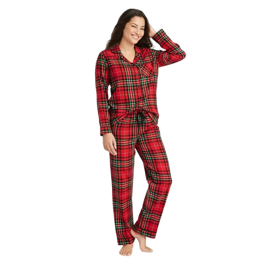 Women's Holiday Tartan Plaid Flannel Matching Family Pajama Set Wondershop Red M
