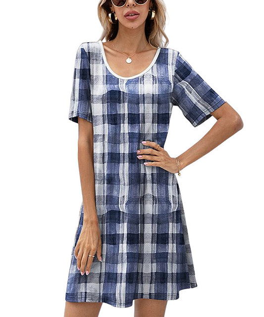 SAKURAFINA Blue & White Plaid Short Sleeve Shift Dress Size 3X