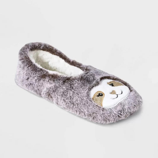Women's Sloth Faux Fur Pull On Slipper Socks with Grippers  Brown S/M