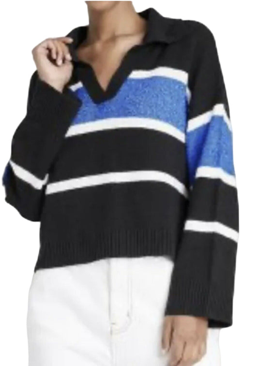 Women's Slouchy Collared Pullover Sweater Wild Fable Black Striped S