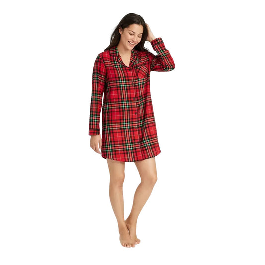 Women's Holiday Tartan Plaid Flannel Matching Family Pajama NightGown S