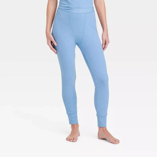 Women's Beautifully Soft Ribbed Legging Pajama Pants - Stars Above Blue M