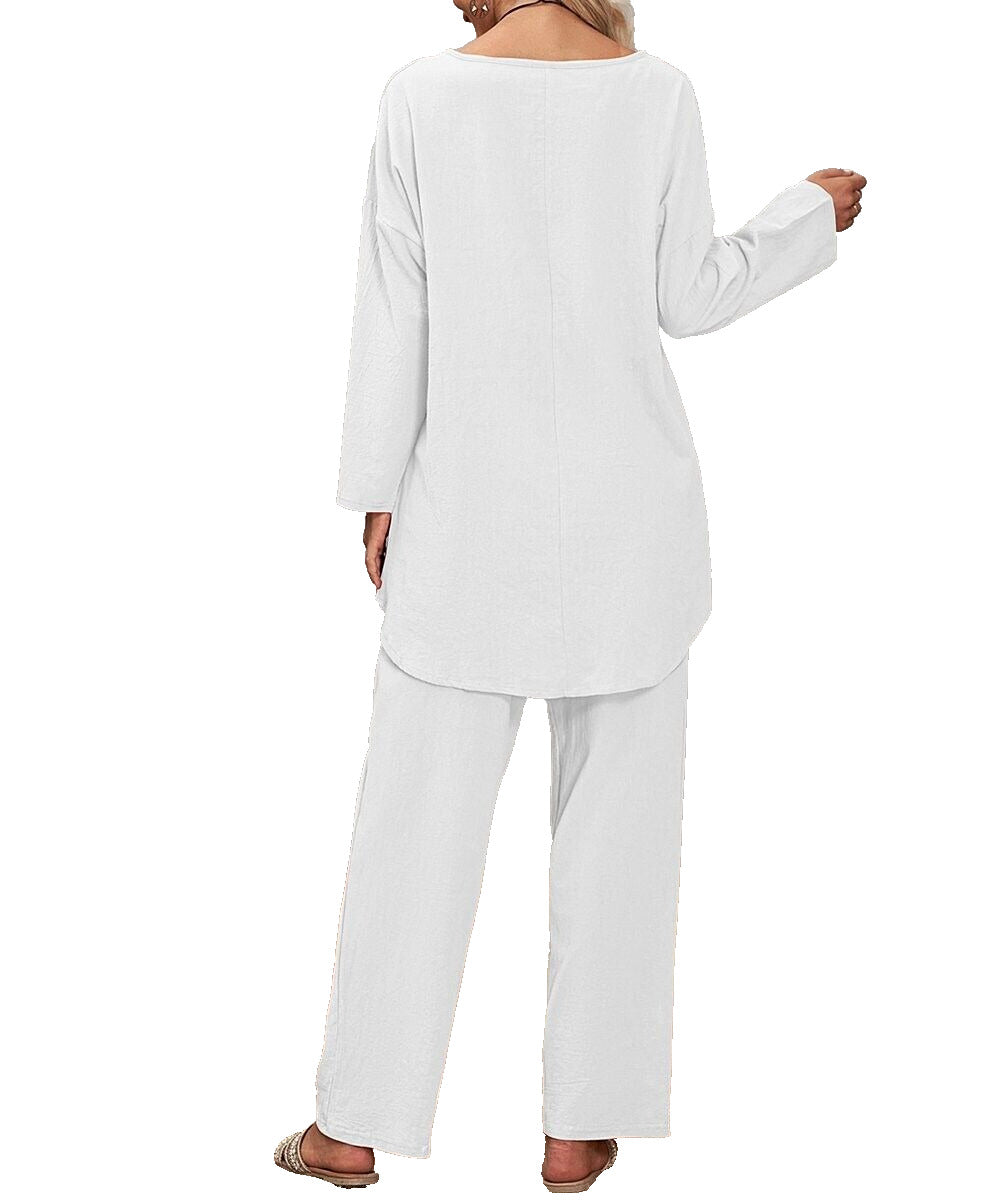 La Mode White Boatneck Long-Sleeve Tee & Pocket Lounge Pants Women XXL