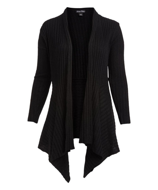 Evelyn Taylor | Black Ribbed Open Cardigan - Women Size XL