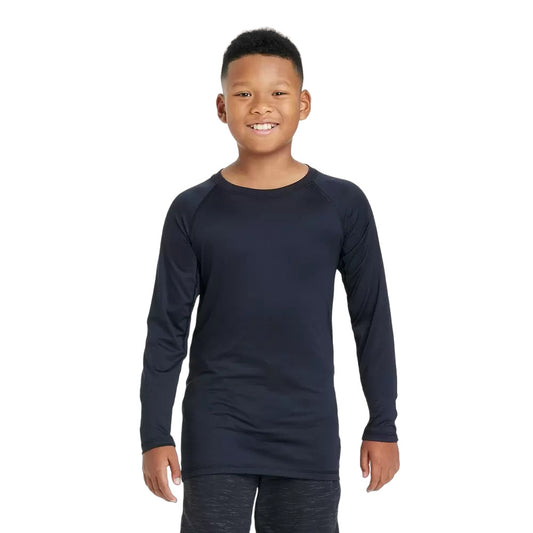 Boys Long Sleeve Fitted Performance Crewneck T Shirt All in Motion Black Size XS