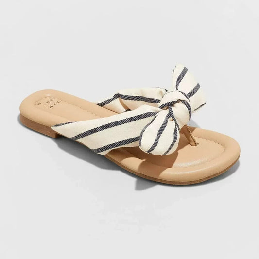 Women's Adley Bow Flip Flop Sandals - A New Day Off-White 7