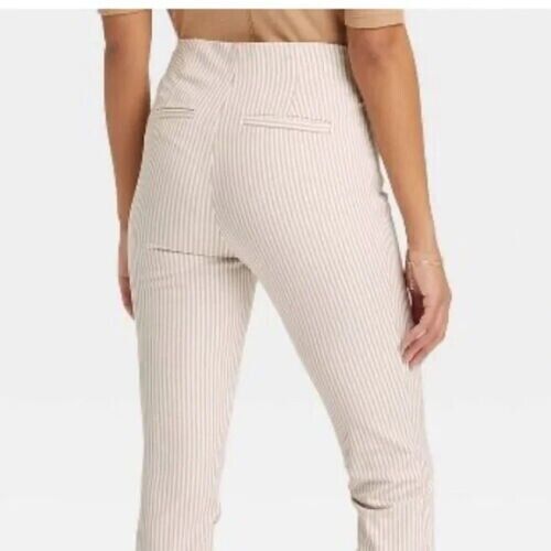 Womens High Rise Slim Fit Ankle Pants A New Day Cream Striped 18 Ivory Strip