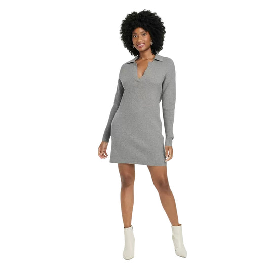 Women's Long Sleeve Polo Sweater Dress - A New Day Gray M
