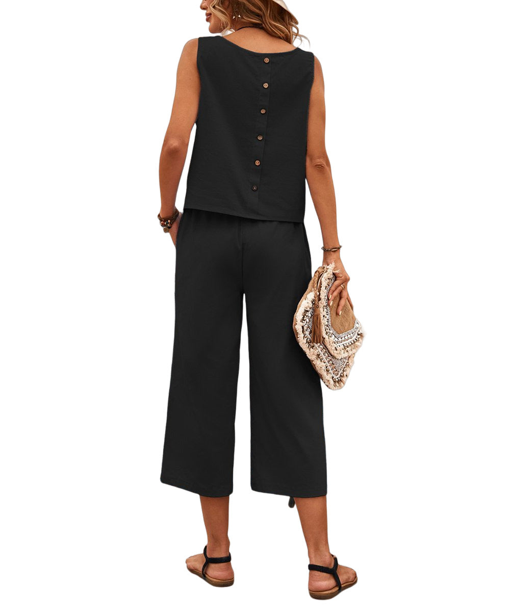 Pantalon Black Tank & Pocket Crop Pants Women Size L