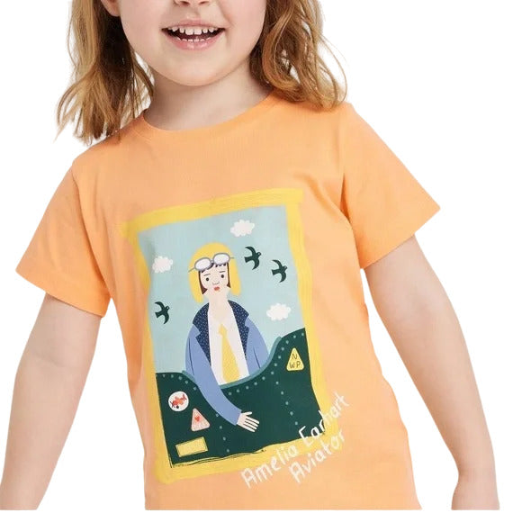 Toddler Piccolina Amelia Earhart Short Sleeve Graphic T Shirt Melon Size 3T