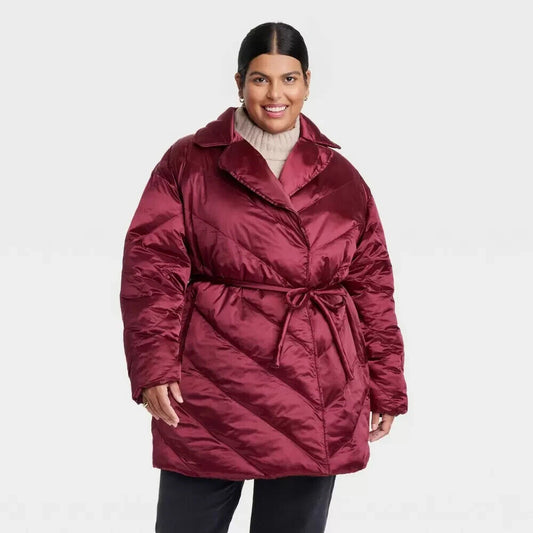 Women's Plus Size Puffer Jacket  Ava & Viv Berry Red 2X