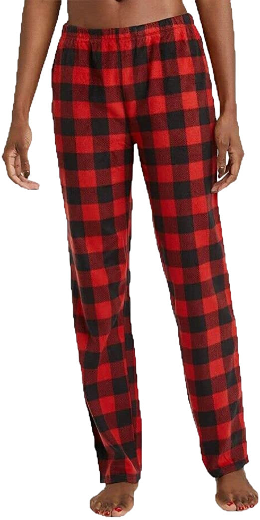 Women's Holiday Buffalo Check Plaid Fleece Matching Family Pajama Pants Wonder S