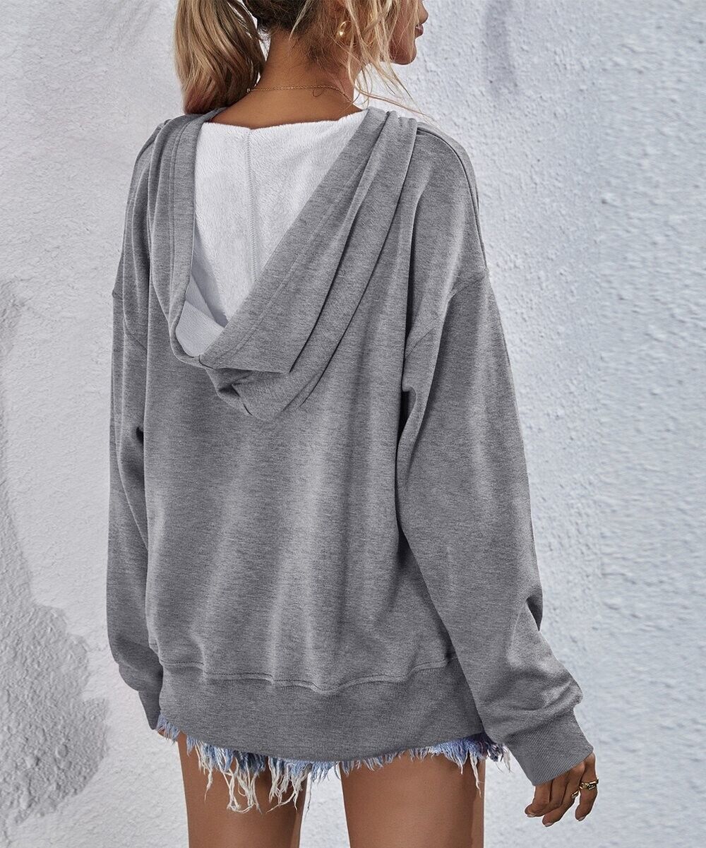 LS Gray Hooded Drop Shoulder Sweatshirt Women size S
