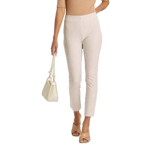Women's High-Rise Slim Fit Ankle Pants - A New Day Cream Striped 18, Ivory Strip