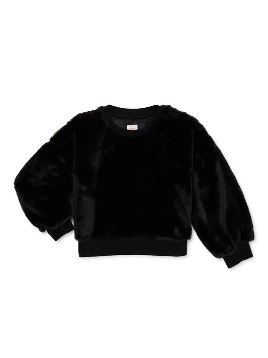 Wonder Nation Girls Faux Fur Plush Sweatshirt, Sizes 4-18 & Plus