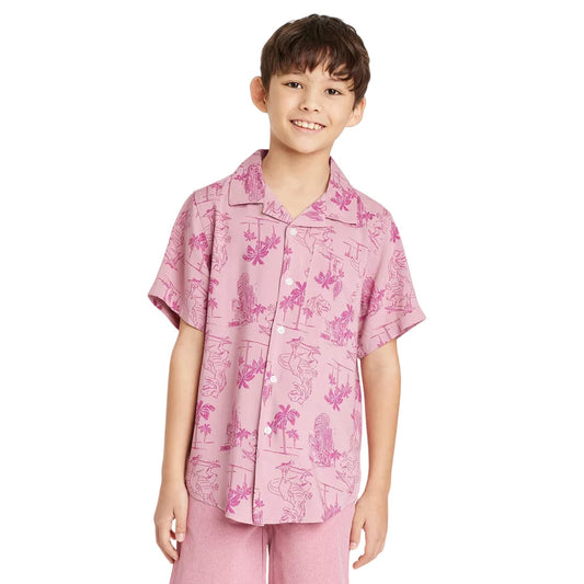 Boys Dino Tropical Button Down Short Sleeve Resort Shirt Size XXL