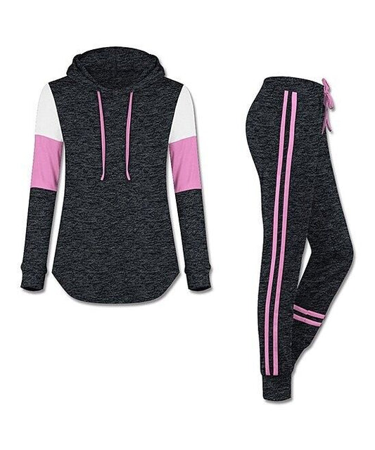 UDEAR Heather Gray&Pink Contrast-Sleeve Pullover Hoodie&Joggers Set Size 1X