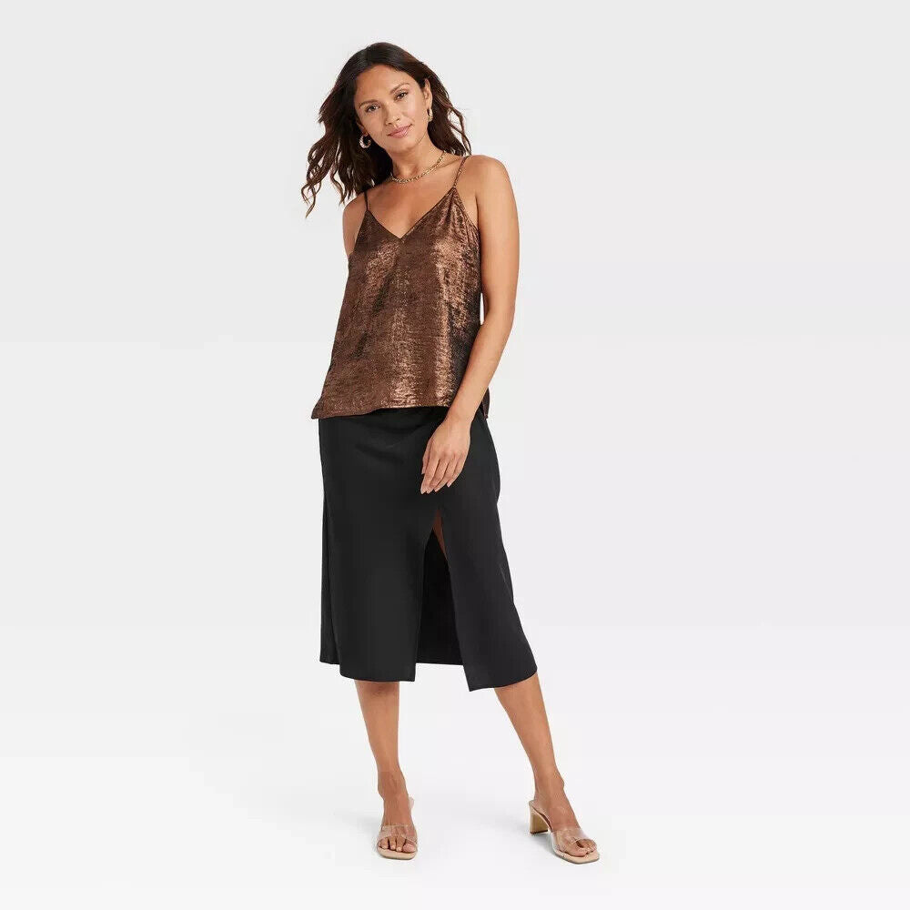 Women's V-Neck Cami - A New Day Copper S, Brown