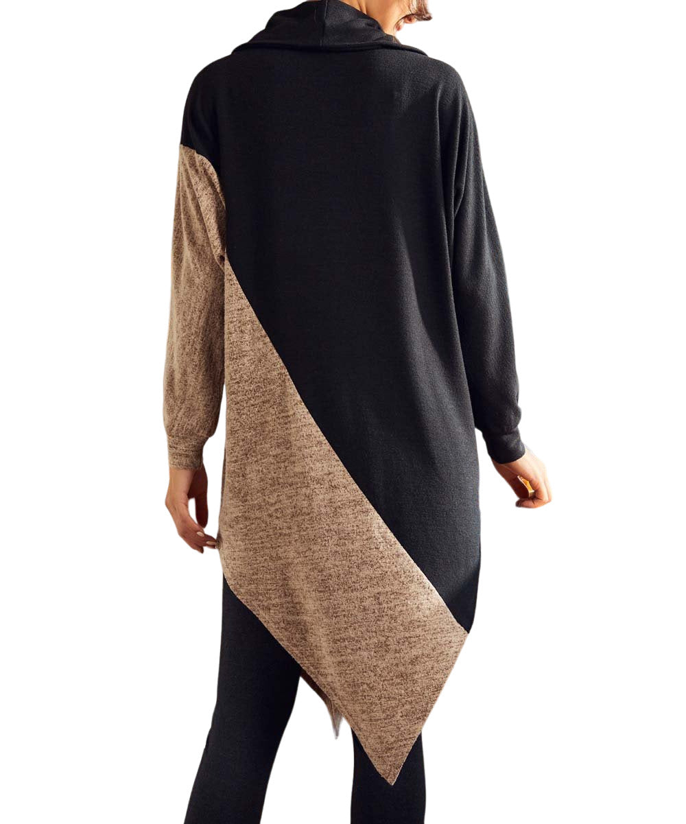 Simple by Suzanne Betro Black&Camel Color Block Cowl Neck Poncho Size L