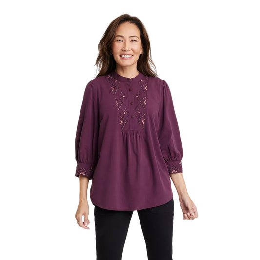 Women's Bishop 3/4 Sleeve Embroidered Blouse - Knox Rose™ Size XXL