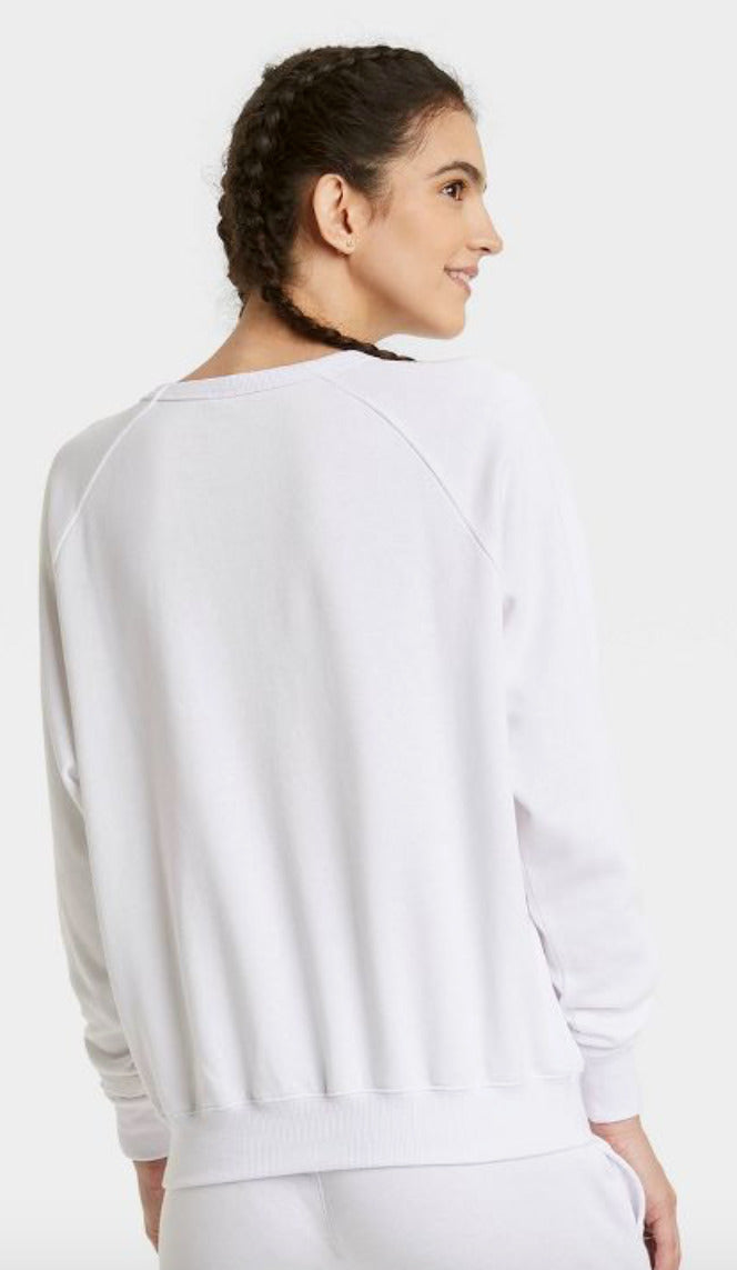 Women's Stay Happy Graphic Sweatshirt  White XL