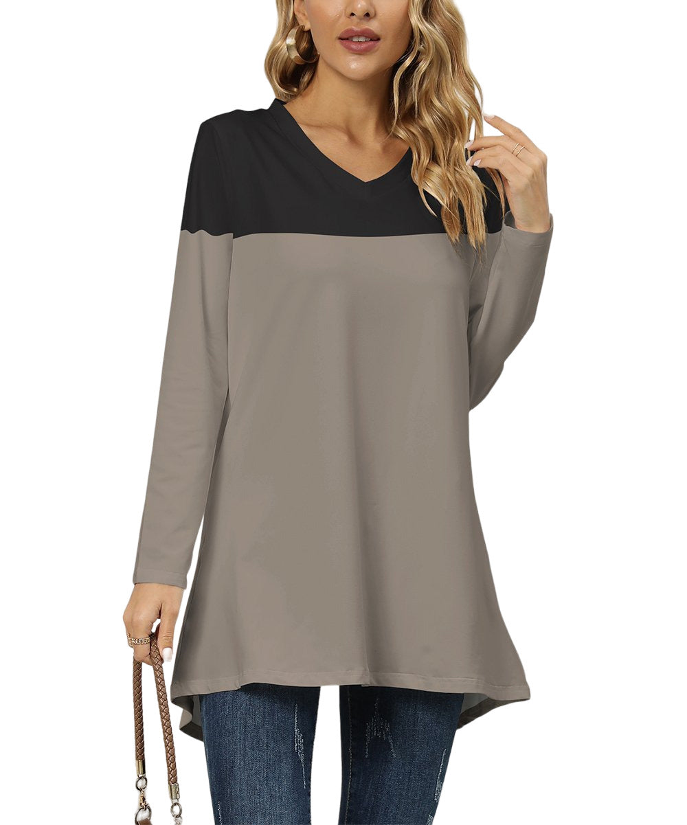 PixieLady Black & Taupe V Neck Hi Low Tunic Women & Plus  XL