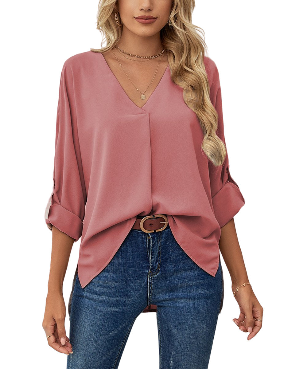 Pantalon Pink Roll Tab Sleeve V-Neck Top Size XXL