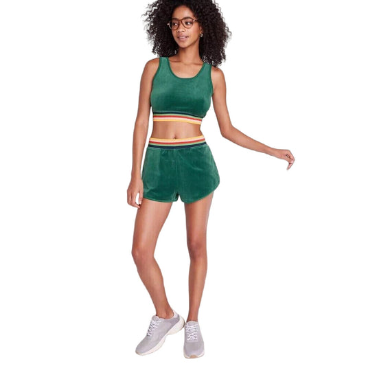 Women's Mid Rise Velour Track Shorts Wild Fable Green M