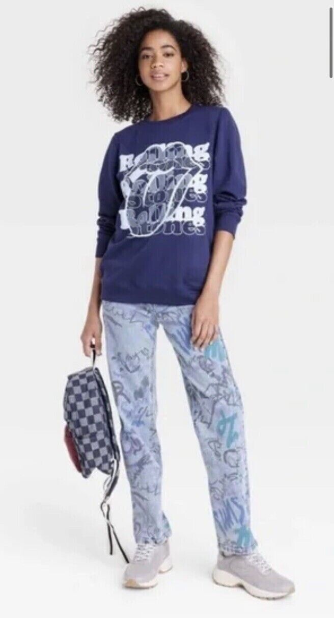 Womens The Rolling Stones Graphic Sweatshirt  Navy Blue XS