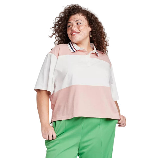 Women's Plus Size Short Sleeve Rugby Shirt  Wild Fable Pink 2X