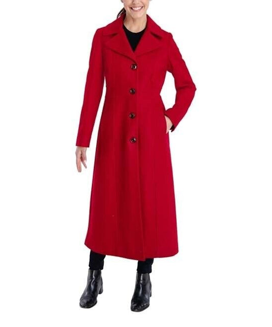 London Fog Red Wool-Blend Midi Overcoat Size L