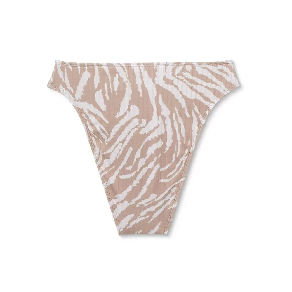 Women's Ribbed High Leg Cheeky High Waist Bikini Bottom  Wild Fable Tan Animal L