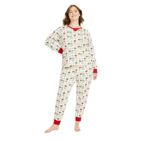 Women's Holiday Joyful Print Matching Family Pajama Set - Wondershop Cream 2X, I
