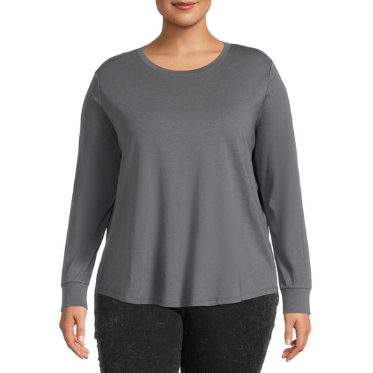 Terra & Sky Women's Plus Size Crewneck T-Shirt with Long Sleeves, 2-Pack 5X